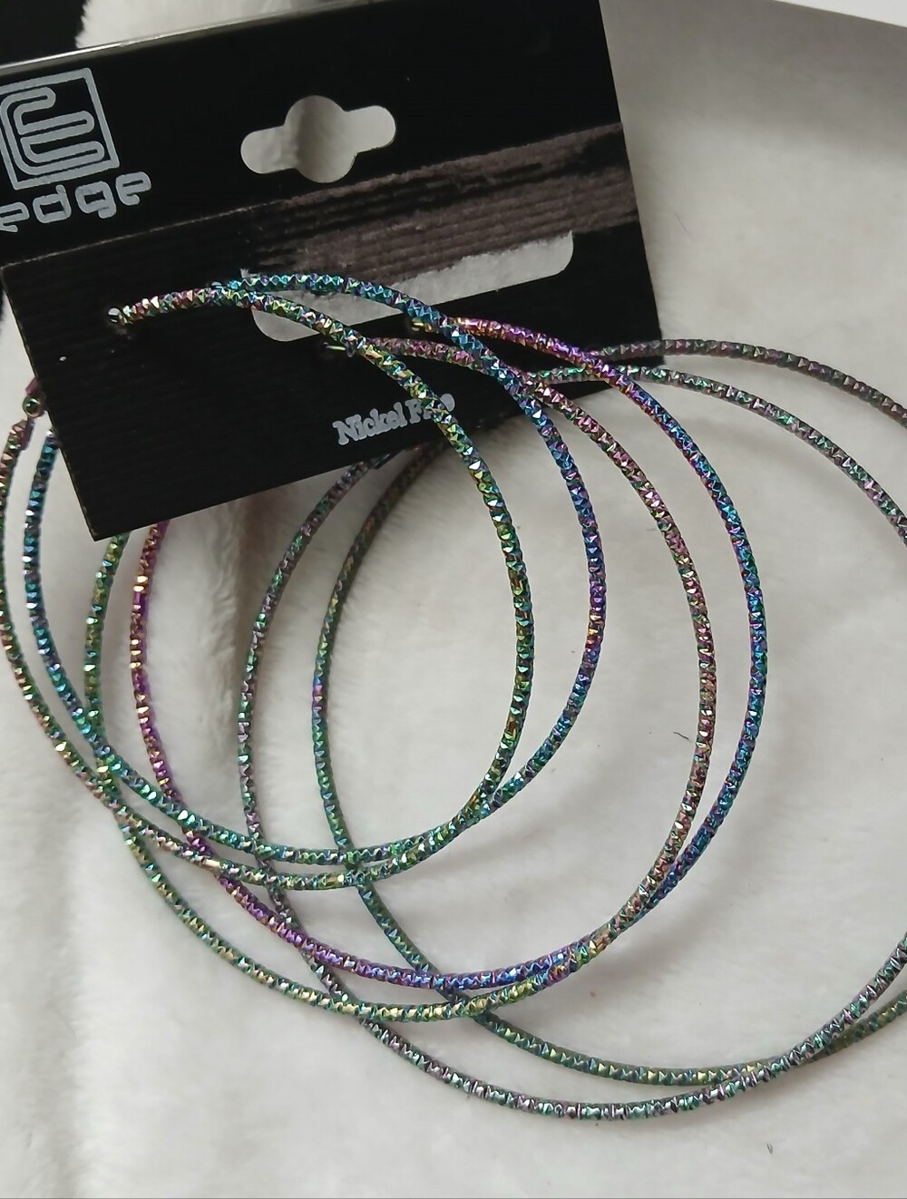 edge Iridescent Glittery Multicolor Tiered Hoop Earrings - 3 PAIRS - NWT on CARD